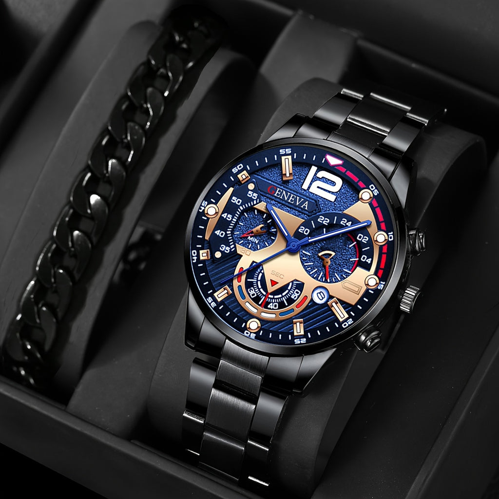 Fashion Men Watches Bracelet Men's Business Calendar Watch Stainless Steel Quartz Wristwatch Men Gift Watches