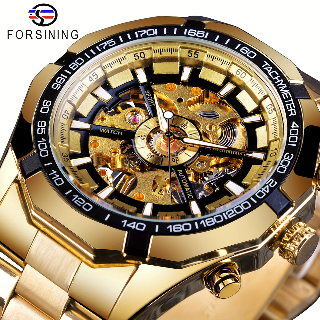 Forsining Stainless Steel Business Men's Automatic Mechanical Watches, Fashion Luminous Hollow Sport Wrist Watch, Ideal choice for Gifts