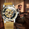 Vintage Skeleton Mechanical Watches Rhinestone Studded Stainless Steel Strap Luminous Watch, Ideal choice for Gifts