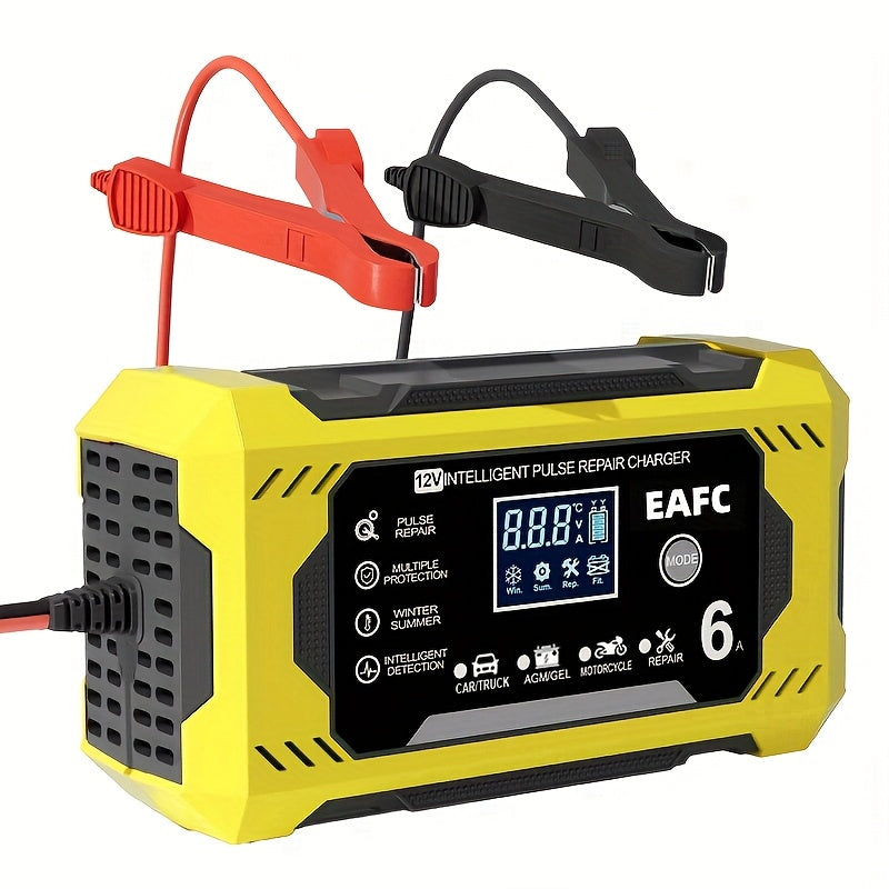 Car Battery Charger, 12V 6A Smart Battery Trickle Charger Auto 12V 24V Battery Maintainer for Car Truck Motorcycle Lawn Mower Marine Lead Acid Battery, Vehicle Battery Maintenance, Automotive Battery Care, Compact Charger, Po