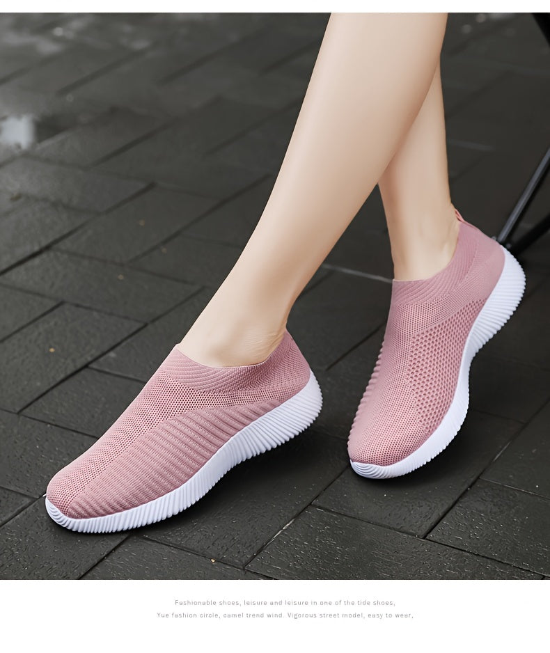 Women'S Lightweight Slip-On Sneakers, Solid Color Fabric Upper, Round Toe, MD Sole, Low Top, All-Season Casual Shoes for Running, Fitness, Dance, Walking, Travel