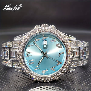 MISSFOX Fashion Faux Diamond Watches, Arabic Number Waterproof Quartz Watches For Men And Women