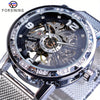 Vintage Skeleton Mechanical Watches Rhinestone Studded Stainless Steel Strap Luminous Watch, Ideal choice for Gifts