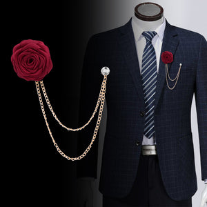 Men's Wedding Ceremony Groom Brooch - Handmade Rose Chain Brooch - For Grooms - Perfect for Wedding Occasions - Ideal Gift for Weddings & Anniversaries