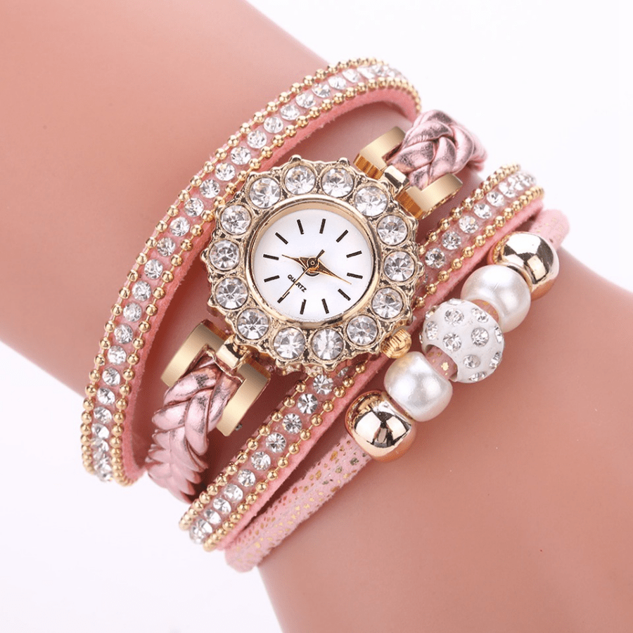 Fashion Watches For Girls, Creative Bead Rhinestone Studded Multi Layer Wrist Watches