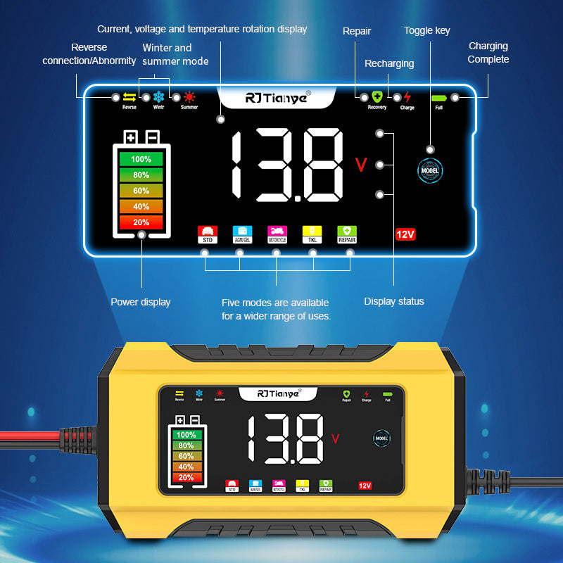 US Plug Car Battery Charger, 12V 6A Smart Battery Trickle Charger Automotive 12V Battery Maintainer For Car Truck Motorcycle Lead Acid Batteries