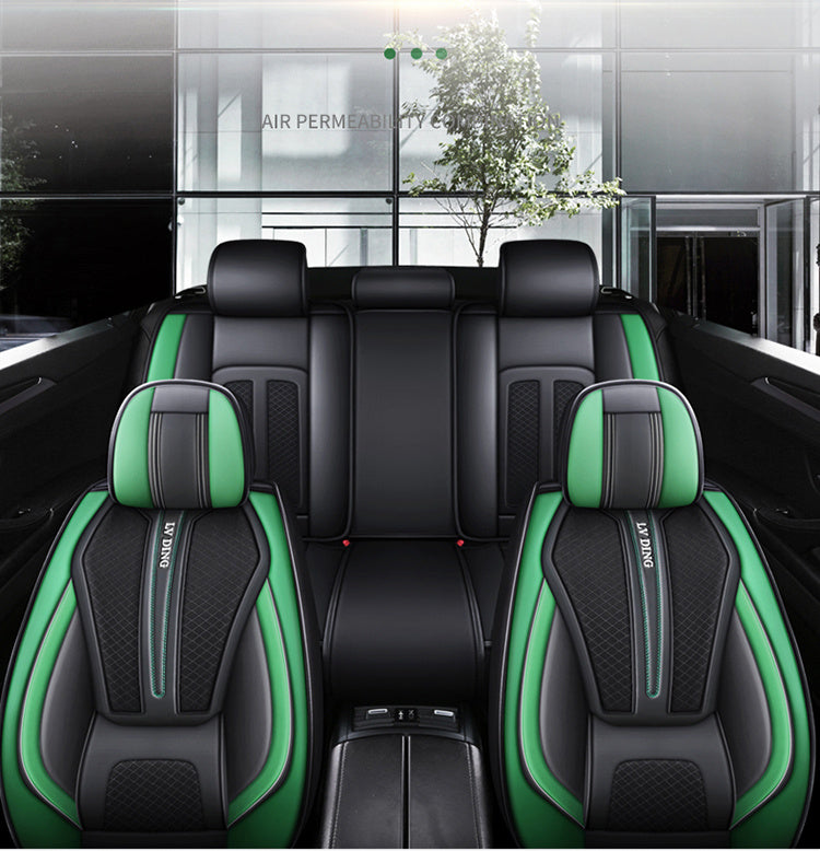 Full Set Car Seat Covers, Sport Style, Universal Fit, Full Coverage, Breathable Mesh, Lumbar Support, Trendy Automotive Seat Protector, All-Season