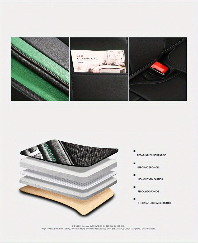 Full Set Car Seat Covers, Sport Style, Universal Fit, Full Coverage, Breathable Mesh, Lumbar Support, Trendy Automotive Seat Protector, All-Season