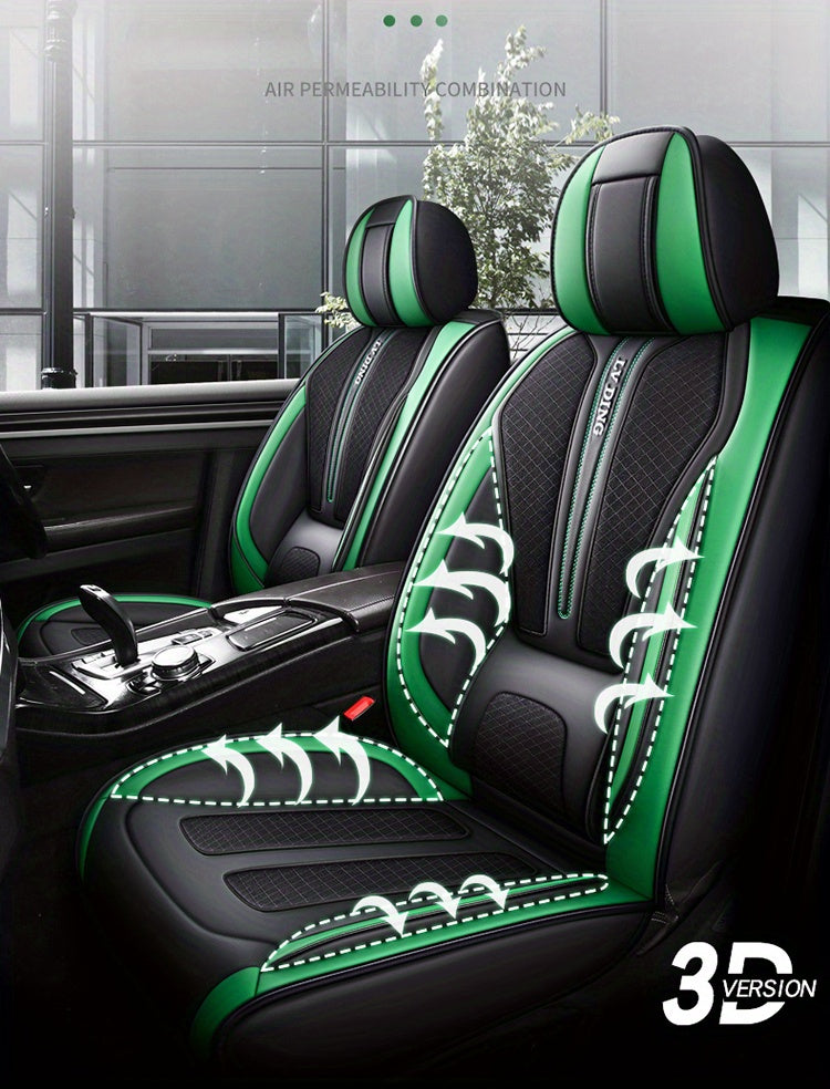 Full Set Car Seat Covers, Sport Style, Universal Fit, Full Coverage, Breathable Mesh, Lumbar Support, Trendy Automotive Seat Protector, All-Season