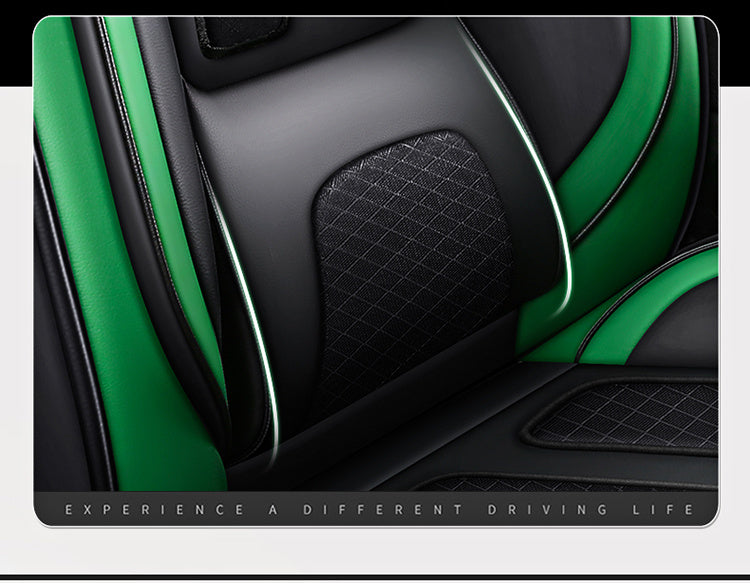 Full Set Car Seat Covers, Sport Style, Universal Fit, Full Coverage, Breathable Mesh, Lumbar Support, Trendy Automotive Seat Protector, All-Season