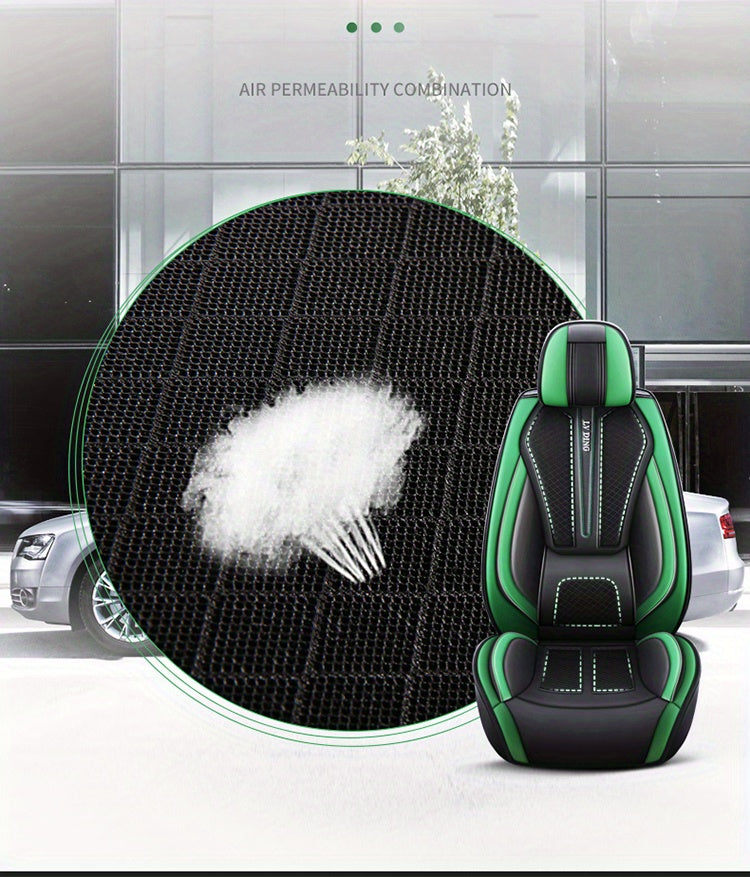 Full Set Car Seat Covers, Sport Style, Universal Fit, Full Coverage, Breathable Mesh, Lumbar Support, Trendy Automotive Seat Protector, All-Season