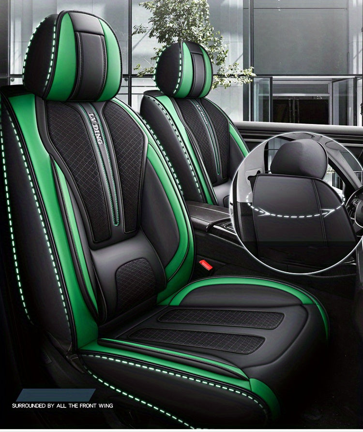 Full Set Car Seat Covers, Sport Style, Universal Fit, Full Coverage, Breathable Mesh, Lumbar Support, Trendy Automotive Seat Protector, All-Season