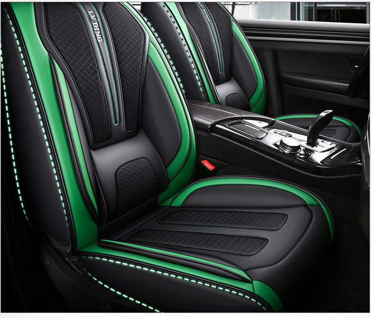 Full Set Car Seat Covers, Sport Style, Universal Fit, Full Coverage, Breathable Mesh, Lumbar Support, Trendy Automotive Seat Protector, All-Season