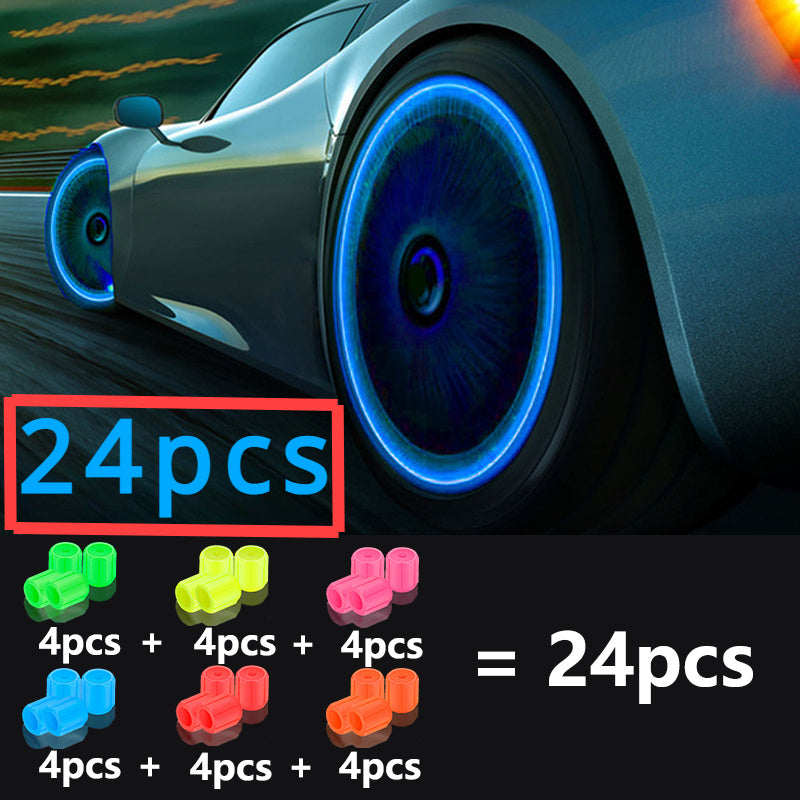24/16pcs Bicycle Tire Luminous Valve Cover, Automotive Tire Fluorescent Valve Cover, Suitable For: Car, Bicycle, Motorcycle Tires, Universal Fluorescent Tire Valve Caps