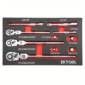 10PC Flex Head Ratchet Set - Adjustable Swivel Head Ratchet Wrench with Extension Bar for 1/4