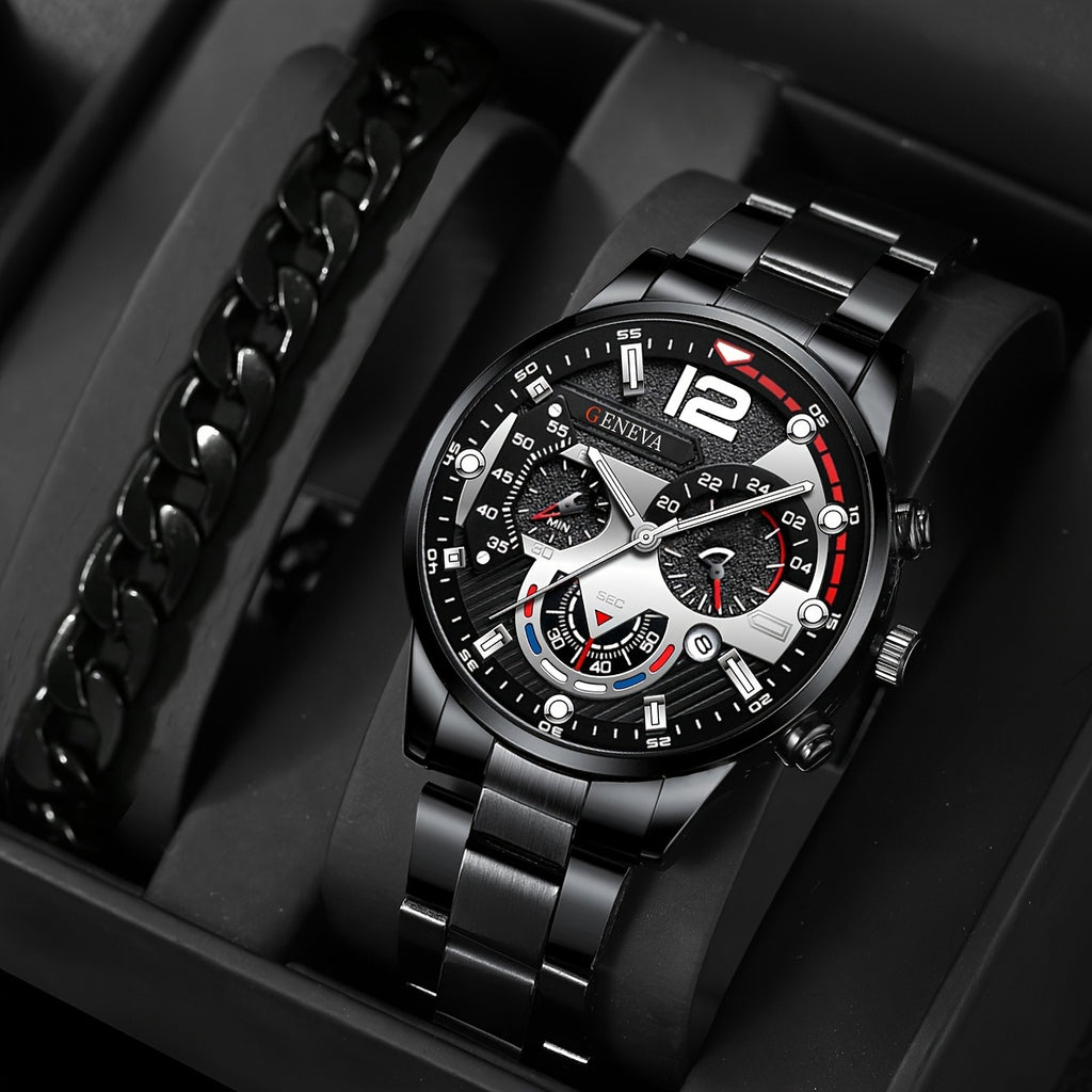 Fashion Men Watches Bracelet Men's Business Calendar Watch Stainless Steel Quartz Wristwatch Men Gift Watches