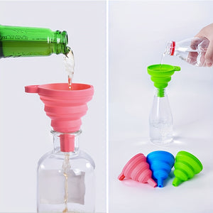 1pc, Collapsible Funnel - Perfect for Filling Small Bottles and Containers, Compact Flexible Silicone Design, Suitable for Liquids, Jam, Beans, Automotive, Flask, Foldable for Easy Storage - Random Color