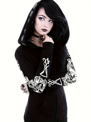 Women's Fashion Punk Style Geometric Print Zipper Sweatshirt