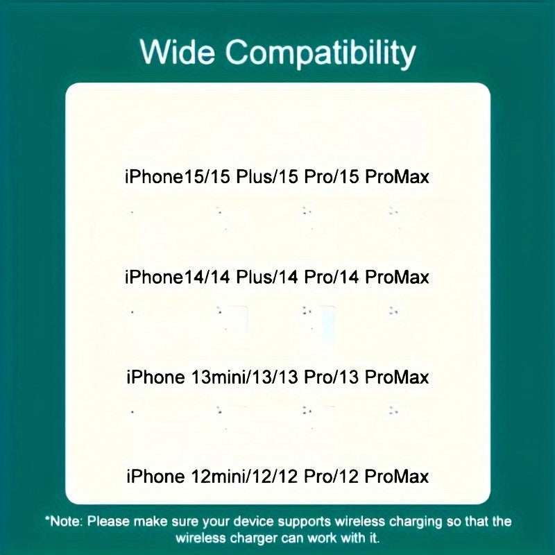 1pc 15W Premium Car-mounted Folding Wireless Charger with Ambient Light - Strong Magnetic Suction, Foldable, Non-Slip, Universal Compatibility for Car, Home, Office - Easy to Use, Space-Saving, and Portable Automotive Accesso