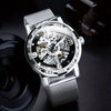 Vintage Skeleton Mechanical Watches Rhinestone Studded Stainless Steel Strap Luminous Watch, Ideal choice for Gifts