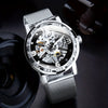 Vintage Skeleton Mechanical Watches Rhinestone Studded Stainless Steel Strap Luminous Watch, Ideal choice for Gifts