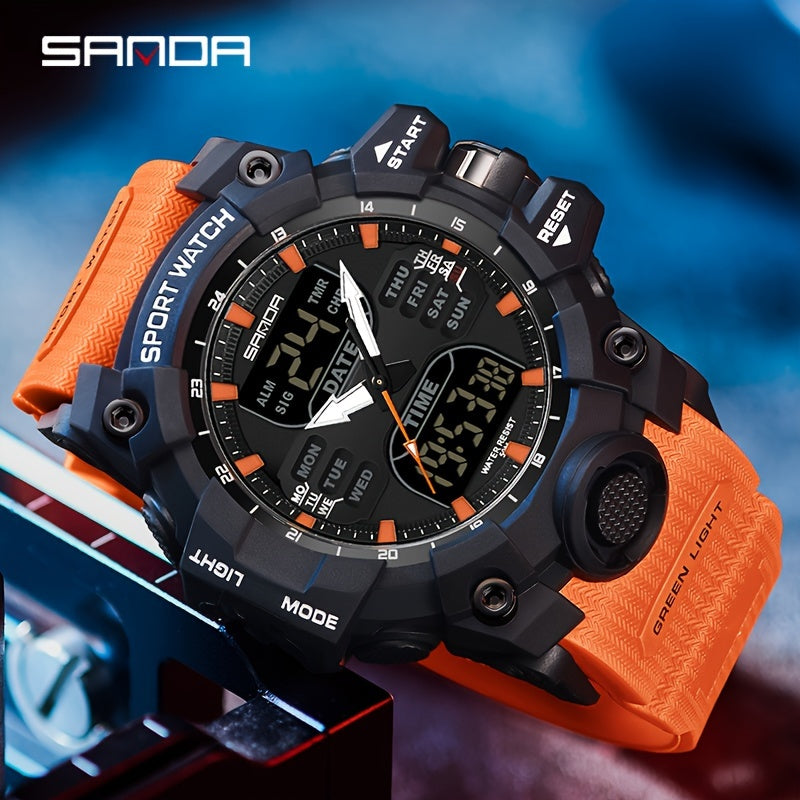 Stylish SANDA Waterproof Multi-Functional Watch for Men - Wrist Watches with Date Display, Alarm, Stopwatch, and LED Light - Perfect for Outdoor Activities