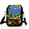 Women's Lightweight Embroidered Crossbody Bag with Detachable Strap - Floral Geometric Embroidery Design, Zipper Closure, Compact Mini Shoulder Bag for Everyday Essentials (Navy/Purple/Red/Black), Crossbody Bag, Polyester Lin