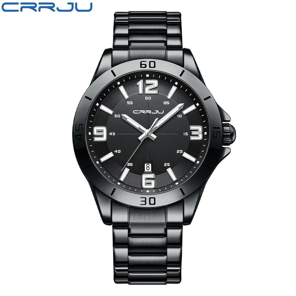 CRRJU Brand Men Watches Business Quartz Watch Men's Stainless Steel Band 1181.1inch Waterproof Date Wristwatches, Ideal choice for Gifts