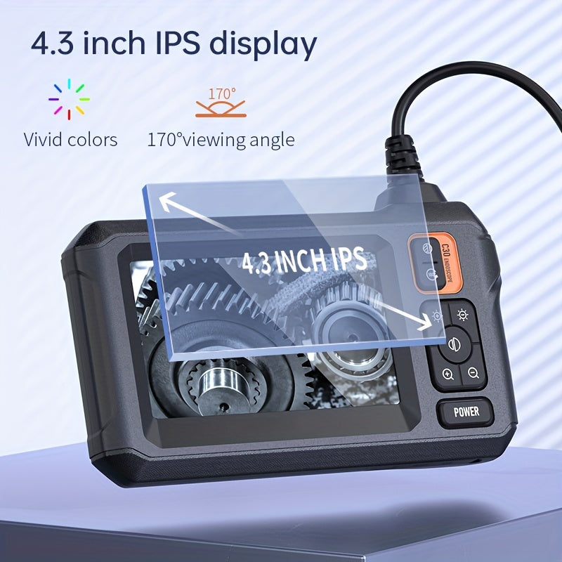 1pc Pro Industrial Borescope Inspection Camera - 8mm High-Definition Camera, 4.3" LCD Screen, LED Light, Waterproof, Drain Snake, Automotive, Plumbing, Sewer, and Wall Inspection - Ideal for Home, Work, and Outdoor Use