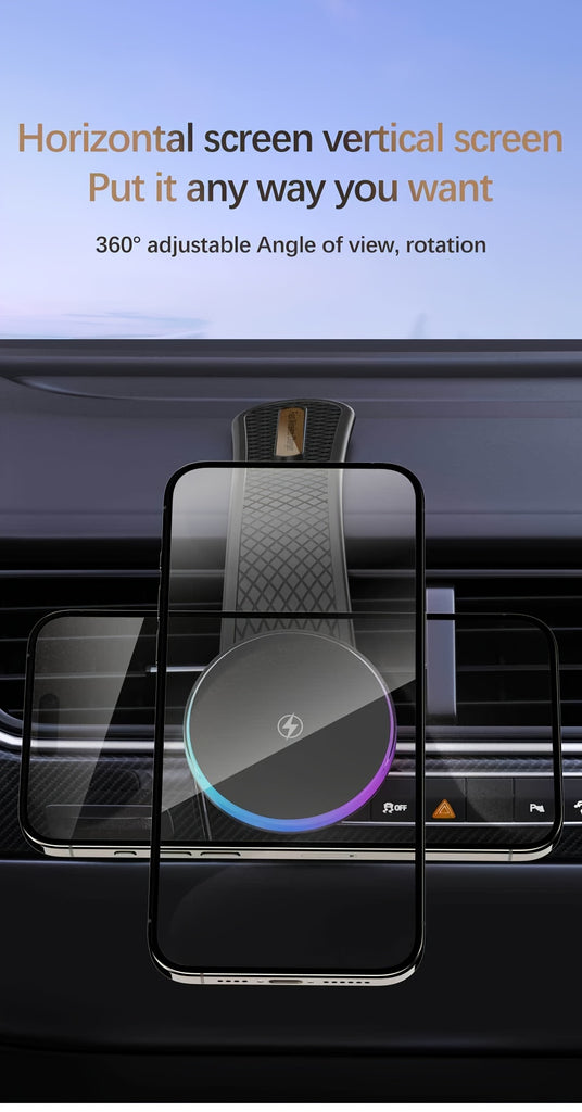 1pc 15W Premium Car-mounted Folding Wireless Charger with Ambient Light - Strong Magnetic Suction, Foldable, Non-Slip, Universal Compatibility for Car, Home, Office - Easy to Use, Space-Saving, and Portable Automotive Accesso