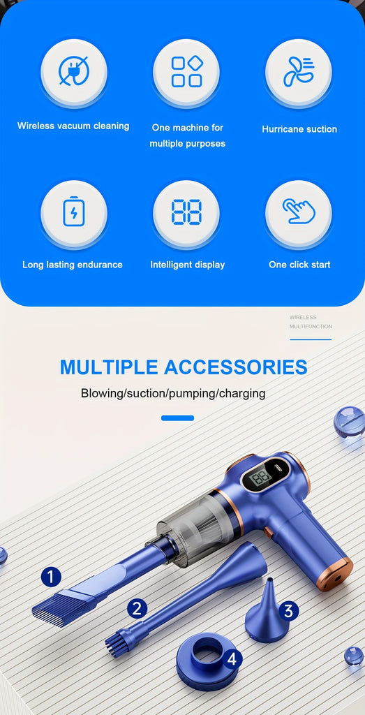 4000mAh High-Power Portable Vacuum Cleaner - Strong 45W Suction, 3.5Pa Pressure, USB Rechargeable, Lightweight, Cordless, Multi-Surface Cleaning for Household, Automotive, Office - Ideal for Quick Cleanups and Pet Owners