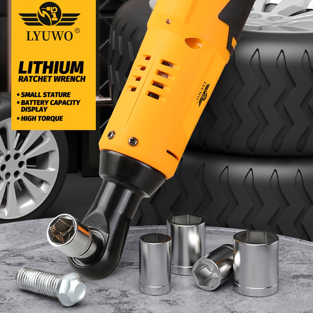 LYUWO 1 Set 12V Cordless Electric Wrench, 45NM 3/8'' Ratchet Illuminated Remove Screws & Nuts Automotive Repair Tool, Right Angle Wrench, Power Tools