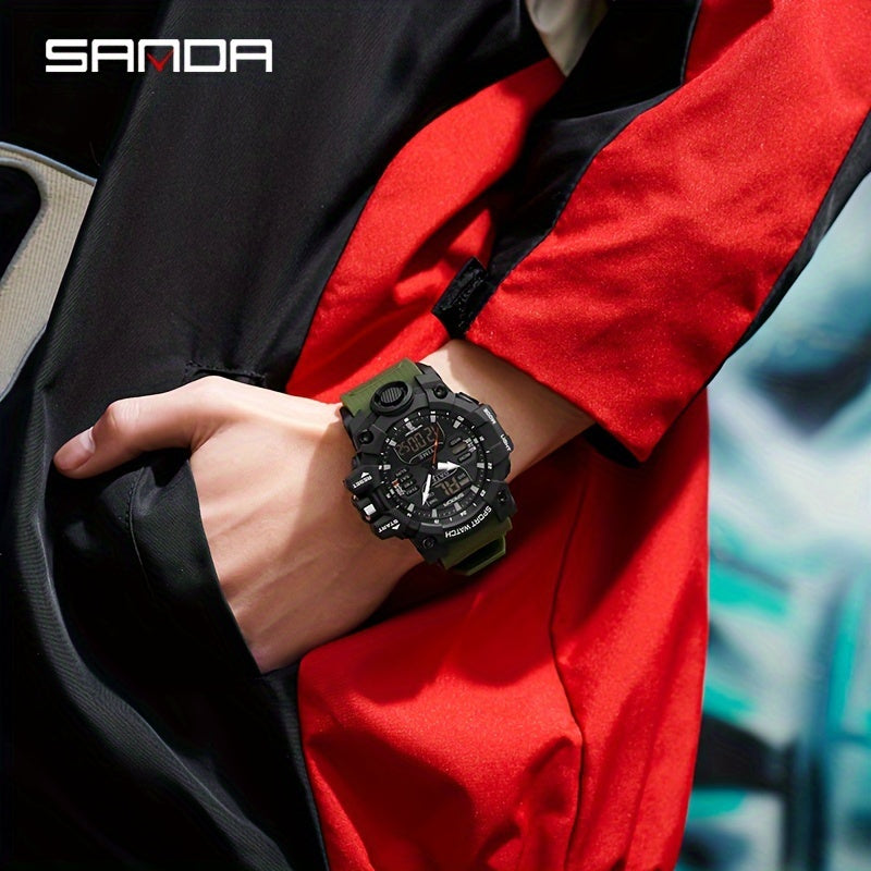 Stylish SANDA Waterproof Multi-Functional Watch for Men - Wrist Watches with Date Display, Alarm, Stopwatch, and LED Light - Perfect for Outdoor Activities
