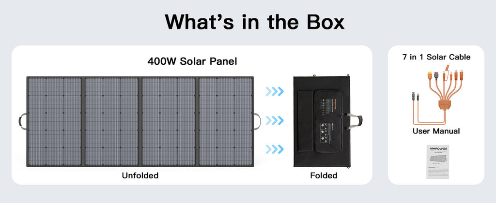MHPOWOS 400W Portable Solar Panel, Lightweight Foldable Solar Panels with an Adjustable Kickstand, IP67 Waterproof Solar Charger