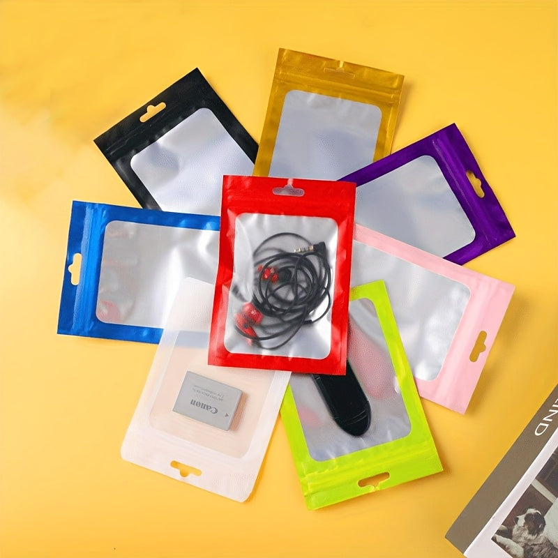 100-Pack Holographic Zipper Lock Resealable Bags, Moisture-Proof Aluminum Foil Polyester Film Flat Transparent Window Pouch for Electronics/Jewelry/Cosmetics Organization, 4 Size Options, Non-food contact