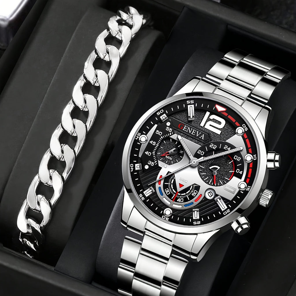 Fashion Men Watches Bracelet Men's Business Calendar Watch Stainless Steel Quartz Wristwatch Men Gift Watches
