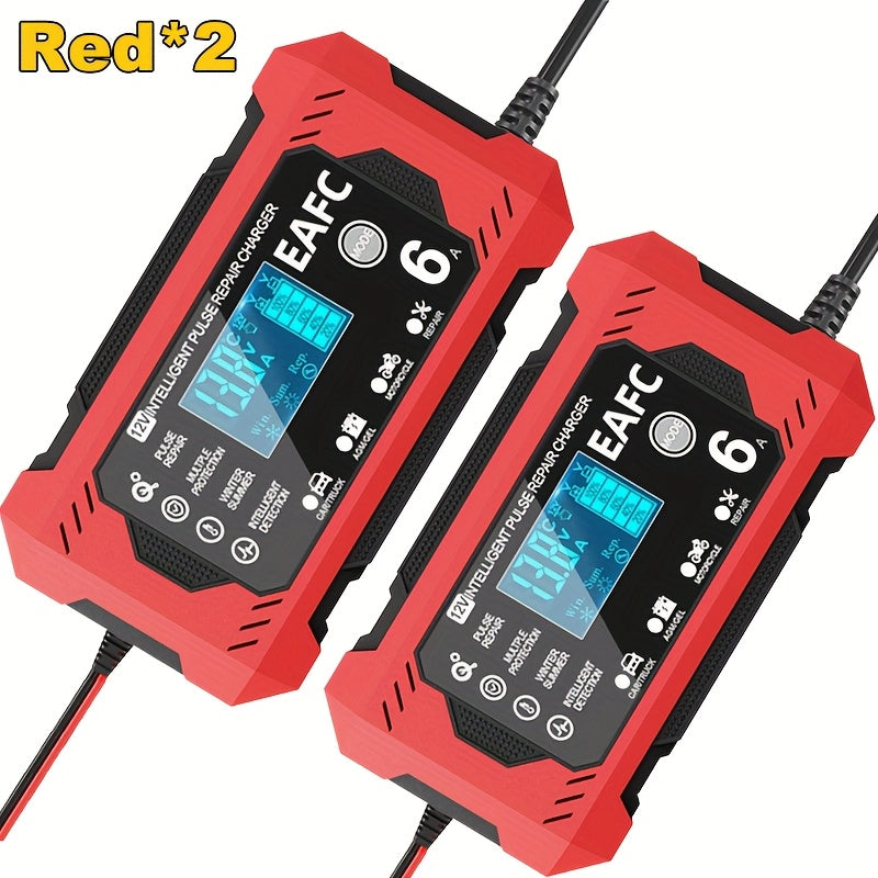 Car Battery Charger, 12V 6A Smart Battery Trickle Charger Auto 12V 24V Battery Maintainer for Car Truck Motorcycle Lawn Mower Marine Lead Acid Battery, Vehicle Battery Maintenance, Automotive Battery Care, Compact Charger, Po