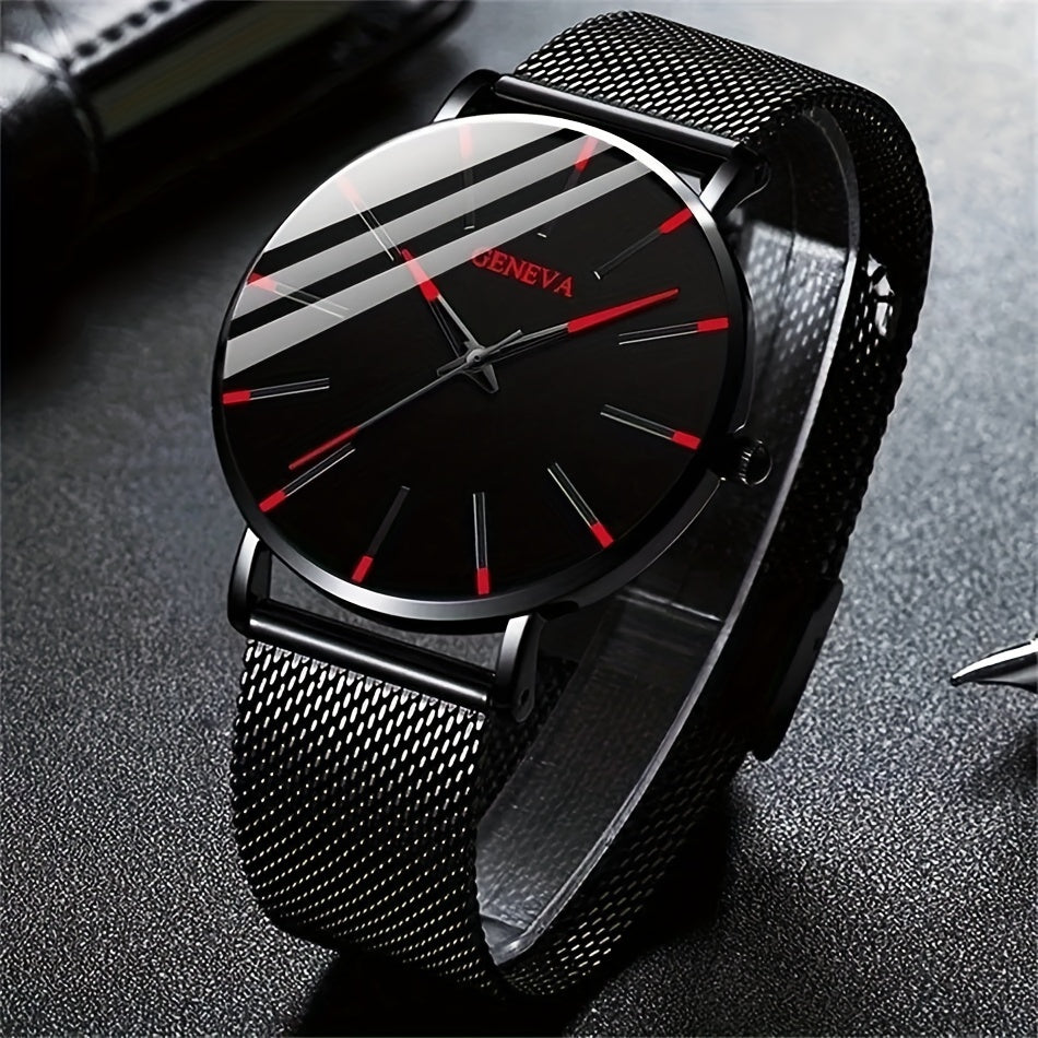 [Ultra Thin Quartz Wrist Watch] Minimalist Mens Fashion Ultra Thin Watches Simple Men Business Stainless Steel Mesh Belt Quartz Wrist Watch