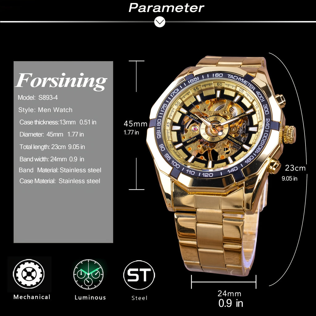 Forsining Stainless Steel Business Men's Automatic Mechanical Watches, Fashion Luminous Hollow Sport Wrist Watch, Ideal choice for Gifts