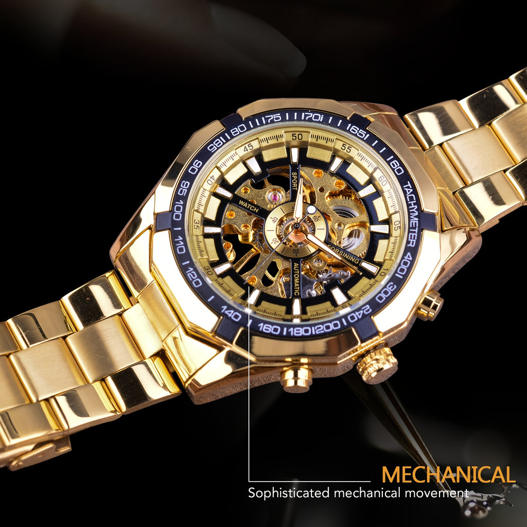 Forsining Stainless Steel Business Men's Automatic Mechanical Watches, Fashion Luminous Hollow Sport Wrist Watch, Ideal choice for Gifts