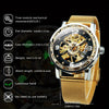 Vintage Skeleton Mechanical Watches Rhinestone Studded Stainless Steel Strap Luminous Watch, Ideal choice for Gifts