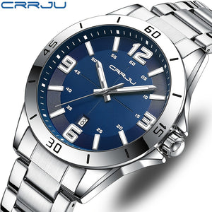 CRRJU Brand Men Watches Business Quartz Watch Men's Stainless Steel Band 1181.1inch Waterproof Date Wristwatches, Ideal choice for Gifts
