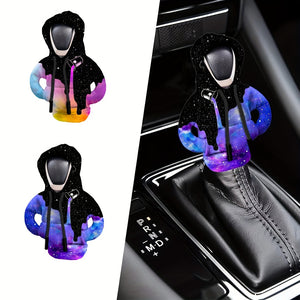 [Cosmic Design] Galaxy Hoodie Gear Shift Knob Cover | Soft Polyester | Stylish Automotive Accessory with Cosmic Design, Winter Warmth & Convenient Storage Pockets