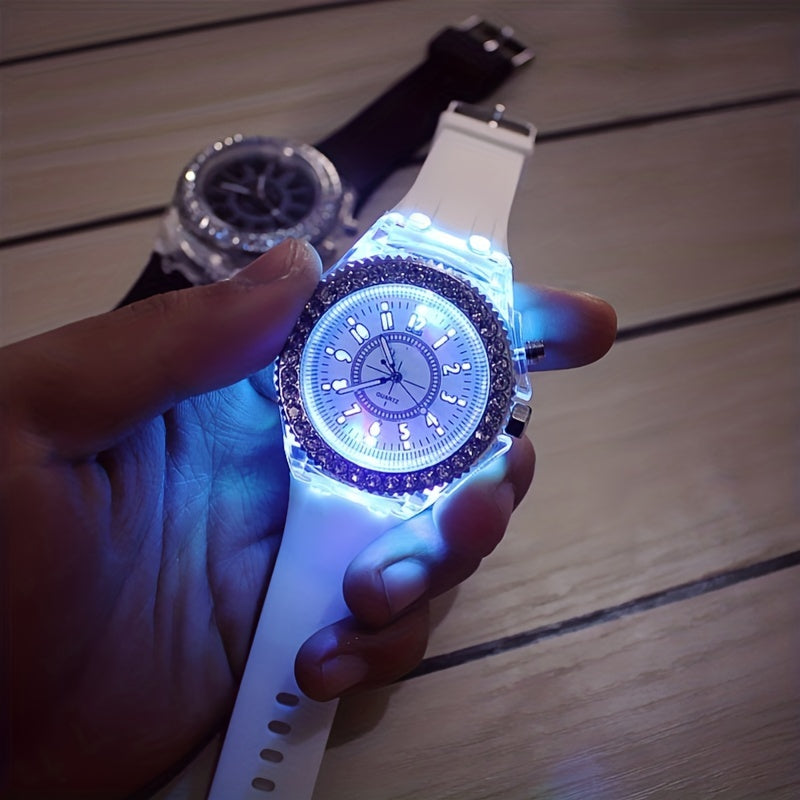 Trendy LED Glowing Watches Rhinestone Stubbed Silicone Watches Gift For Birthday Christmas Gift Accessories