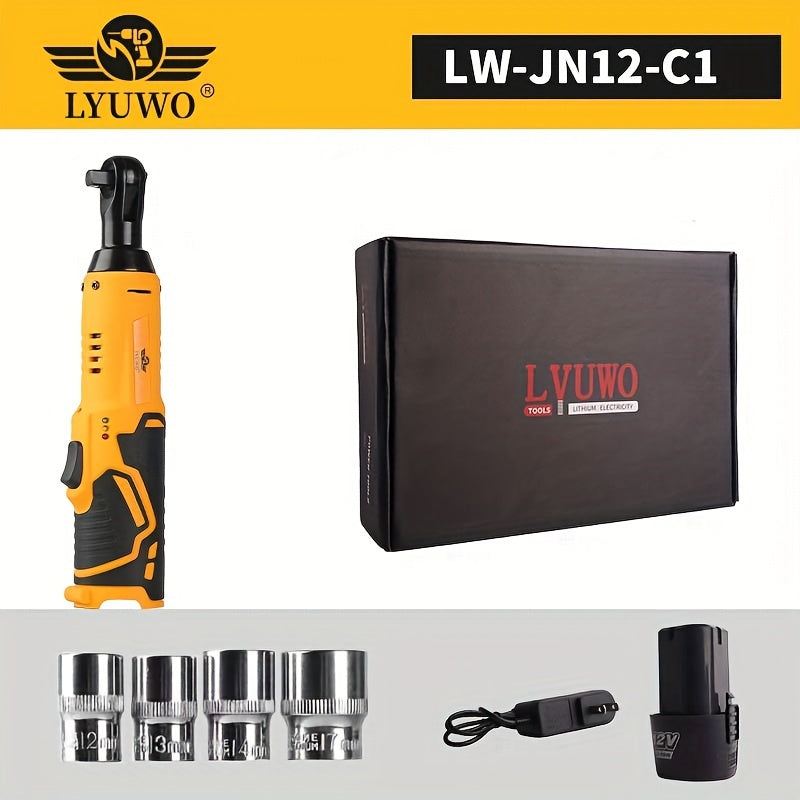 LYUWO 1 Set 12V Cordless Electric Wrench, 45NM 3/8'' Ratchet Illuminated Remove Screws & Nuts Automotive Repair Tool, Right Angle Wrench, Power Tools