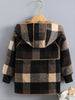 Boys' Long Sleeve Plaid Fleece-Lined Jacket with Button Front & Pockets - Cozy Fall/Winter Warmth, Casual Cardigan Collar, Brown/ Tartan Pattern, Machine Washable For Outdoor Play & Casual Attire, Winter Jacket For Boys, Fall