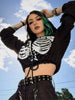 Women's Gothic Skull Print Casual Drawstring Short Hoodie Long Sleeve Top