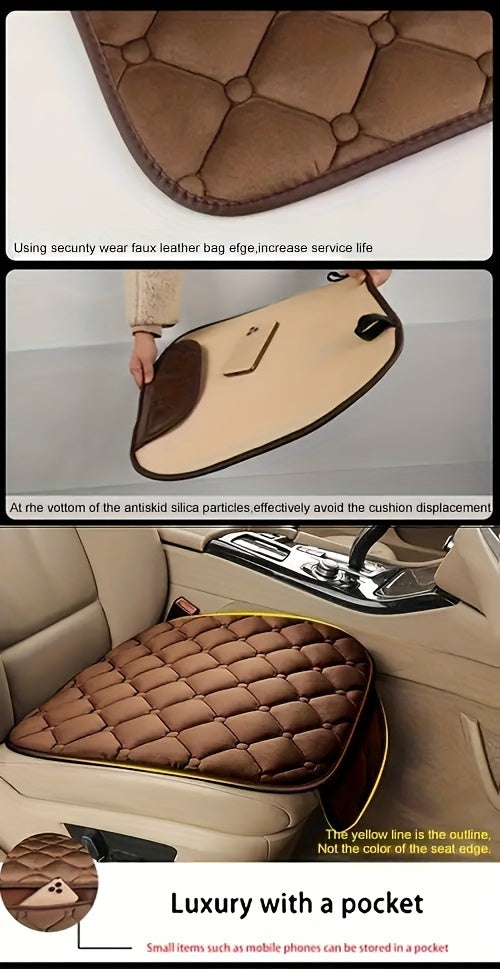 Diamond Pattern Plush Car Seat Cover Set - Universal Fit Warm Winter Automotive Seat Cushions, 3-Piece Vehicle Seat Pad Kit with Secure Buckle System for Car Interior Accessories