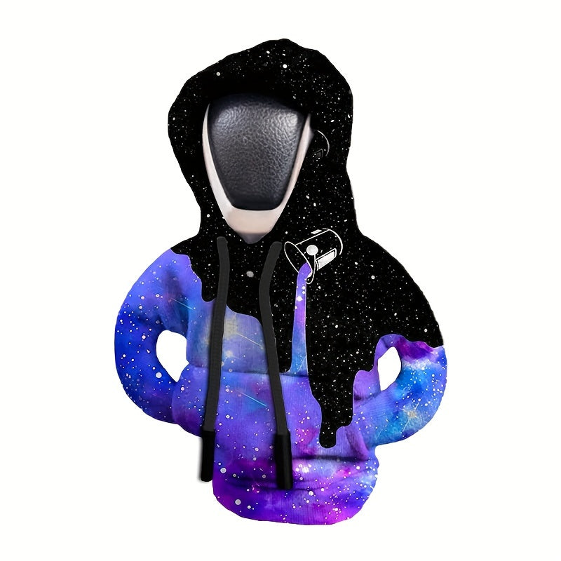 [Cosmic Design] Galaxy Hoodie Gear Shift Knob Cover | Soft Polyester | Stylish Automotive Accessory with Cosmic Design, Winter Warmth & Convenient Storage Pockets