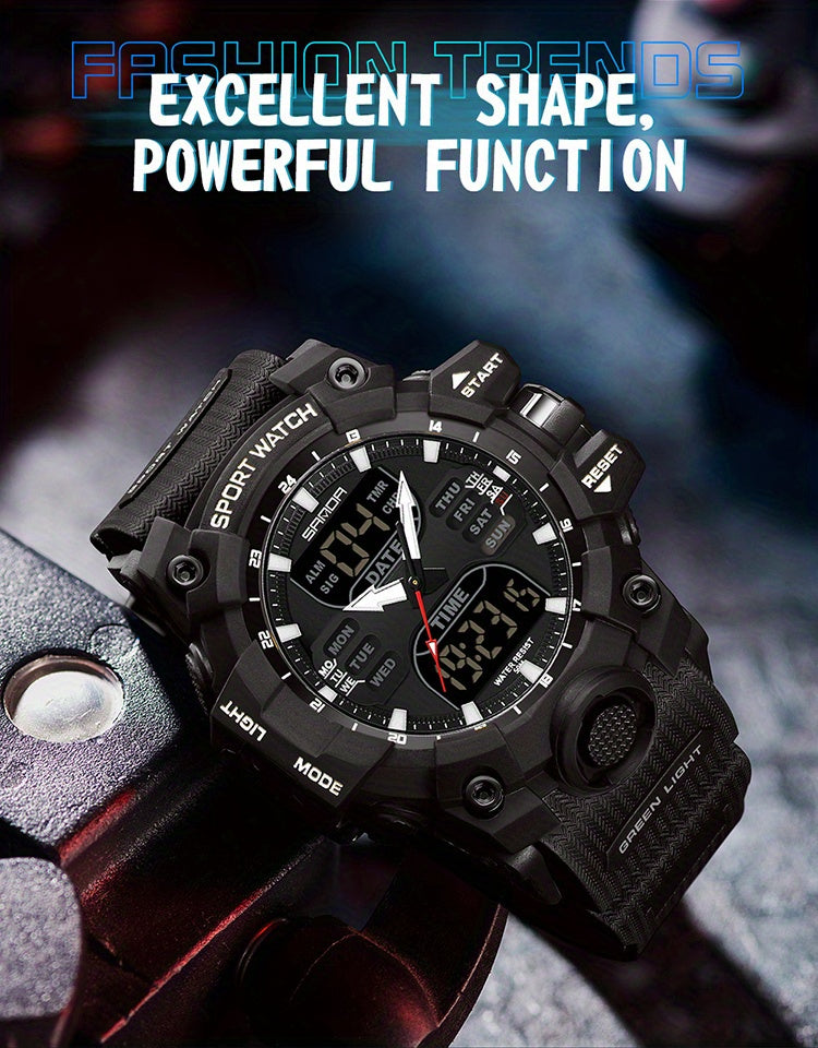 Stylish SANDA Waterproof Multi-Functional Watch for Men - Wrist Watches with Date Display, Alarm, Stopwatch, and LED Light - Perfect for Outdoor Activities